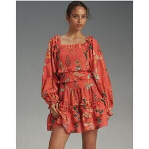 Farm Rio by Anthropologie Smocked Ruffle Floral mini dress